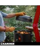 Скара барбекю пушилня с капак на дървени въглища термометър 3в1